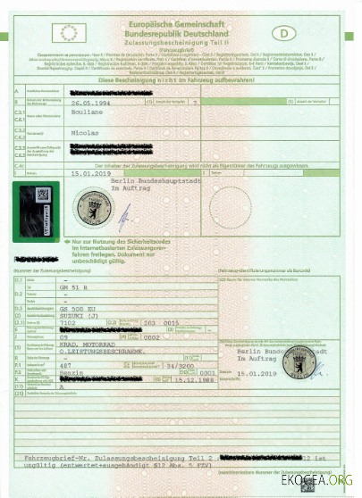 Certificat d'immatriculation du véhicule en Allemagne